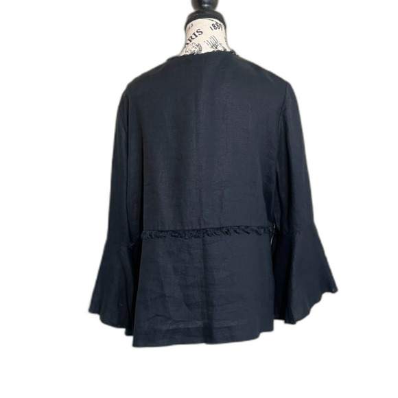 Chico's Bell-Sleeve Linen Open Front Boho Jacket Whimsy Black Size 3 16/18 - Picture 2 of 11